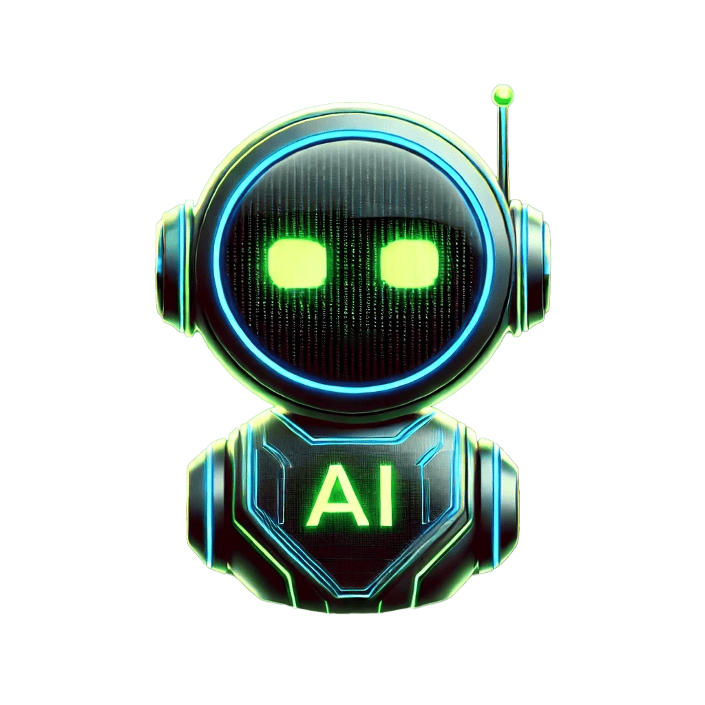 Grüner Roboter mit der Aufschrifft AI