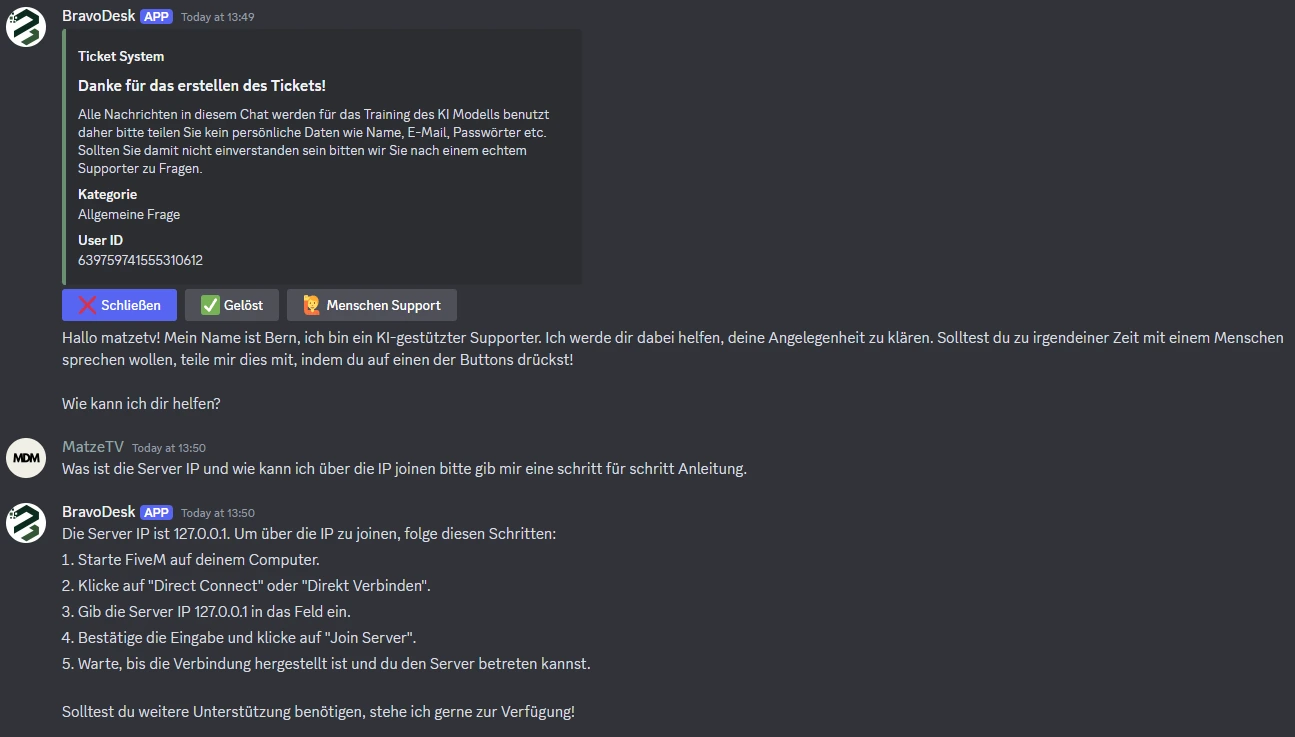 Discord Ausschnitt mit KI Antwort